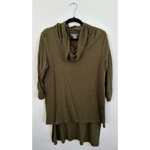 Kate & Mallory Olive Green 3/4 Sleeve Drop-Tail Cowl Neck Top